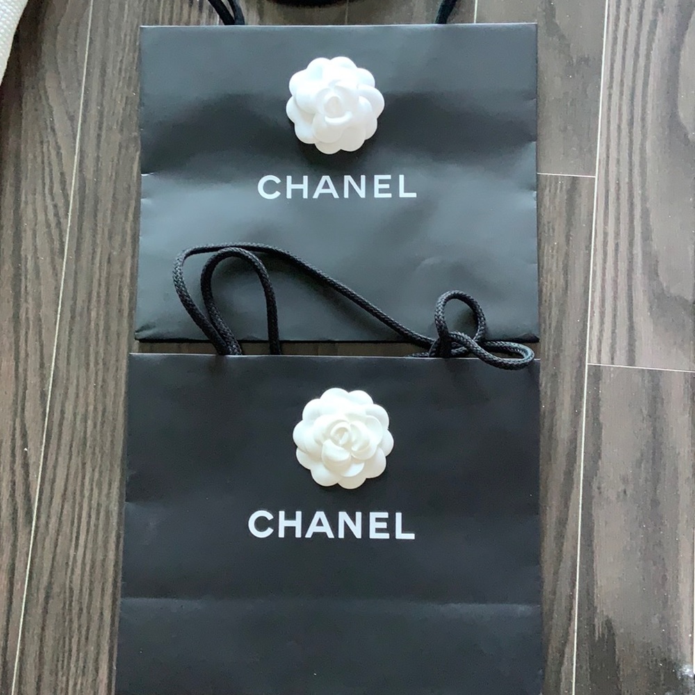 Set of 2 Chanel paper bags with camellia